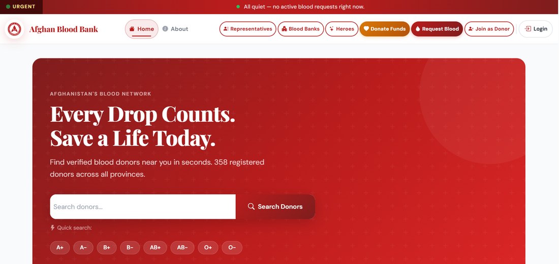 Afghan Blood Bank website screenshot